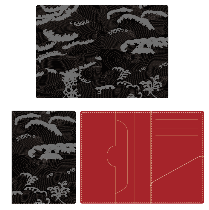 Black/Red Embroidered Leather Bi-Fold Cardholder