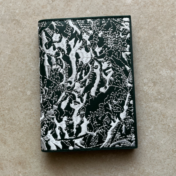 Olive Green Embroidered Leather Passport Holder