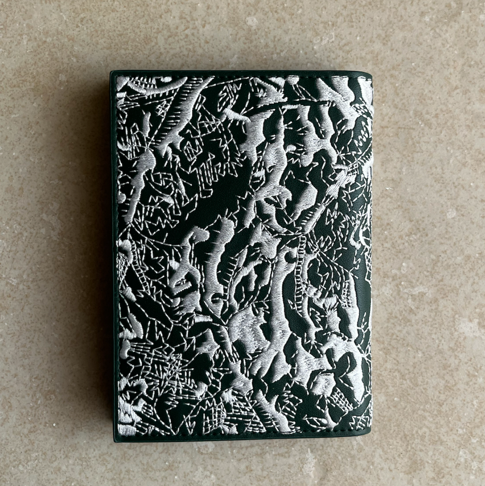 Olive Green Embroidered Leather Passport Holder