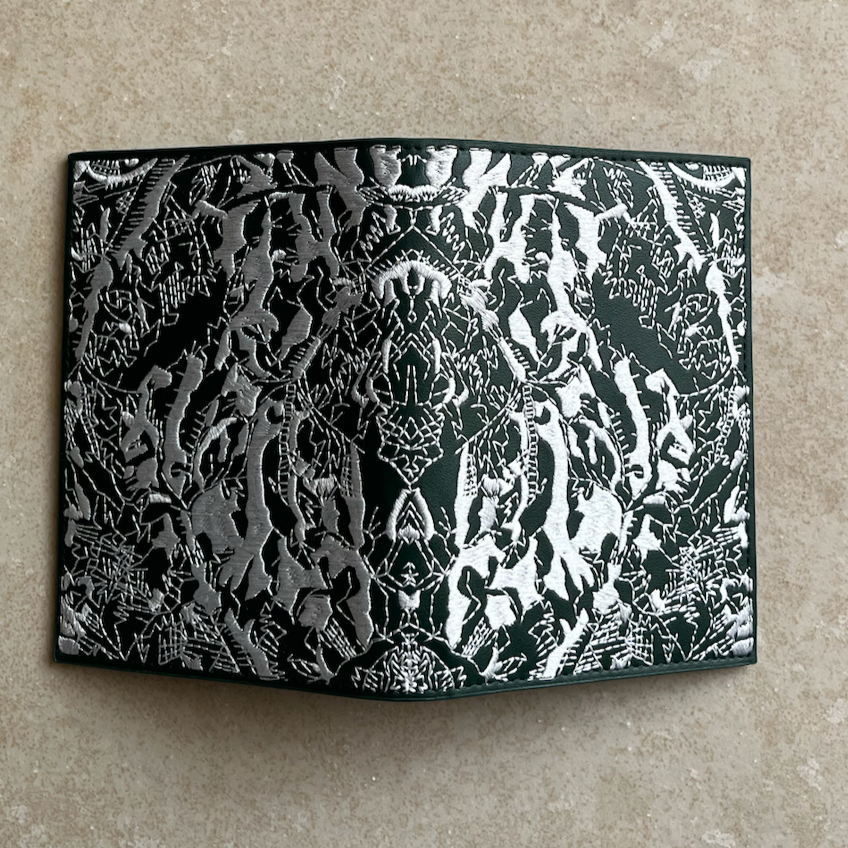 Olive Green Embroidered Leather Passport Holder