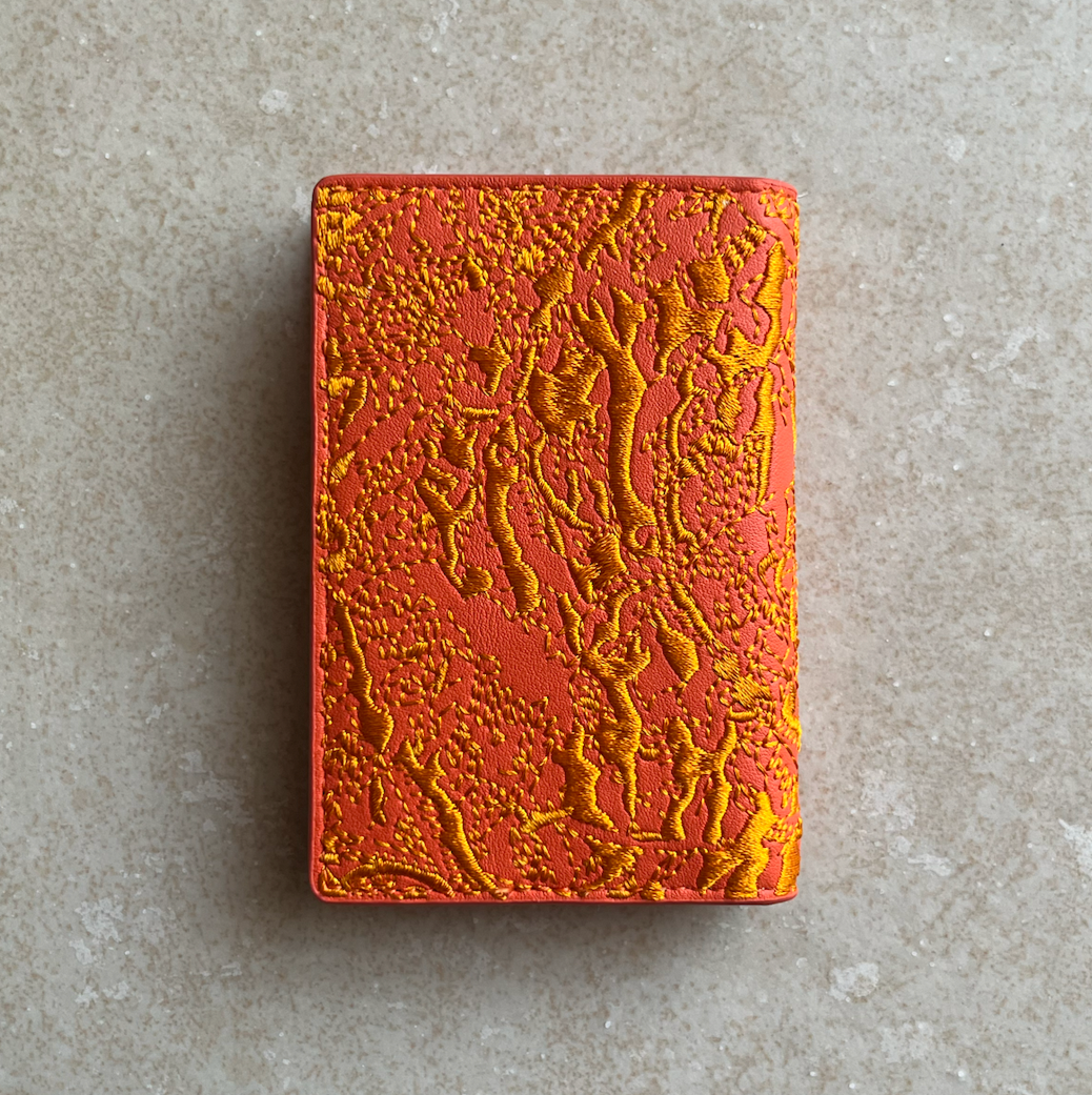 Orange Embroidered Leather Bi-Fold Cardholder