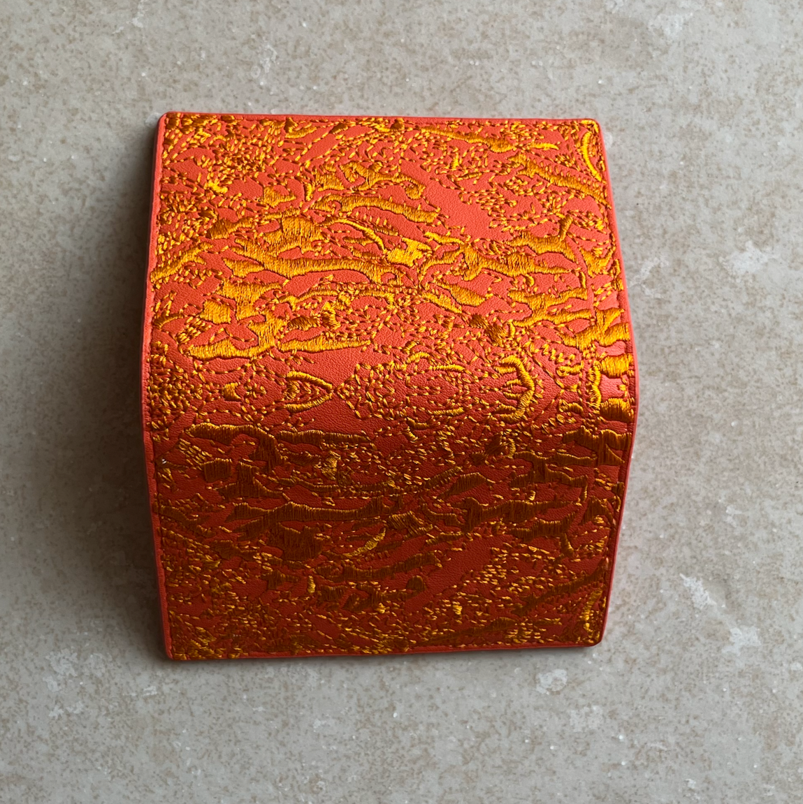Orange Embroidered Leather Bi-Fold Cardholder