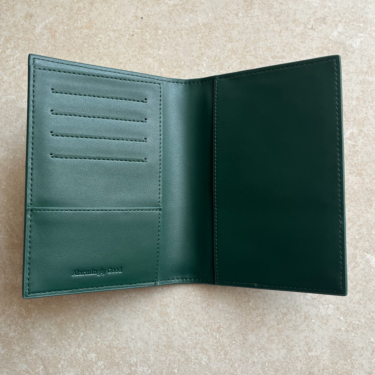 Olive Green Embroidered Leather Passport Holder