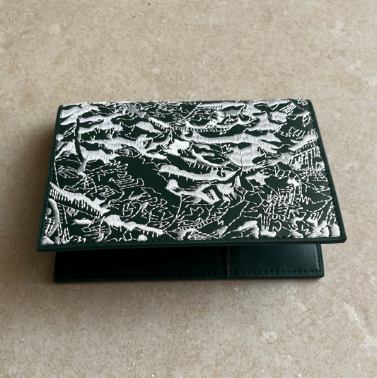 Olive Green Embroidered Leather Passport Holder