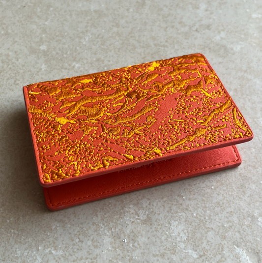 Orange Embroidered Leather Bi-Fold Cardholder