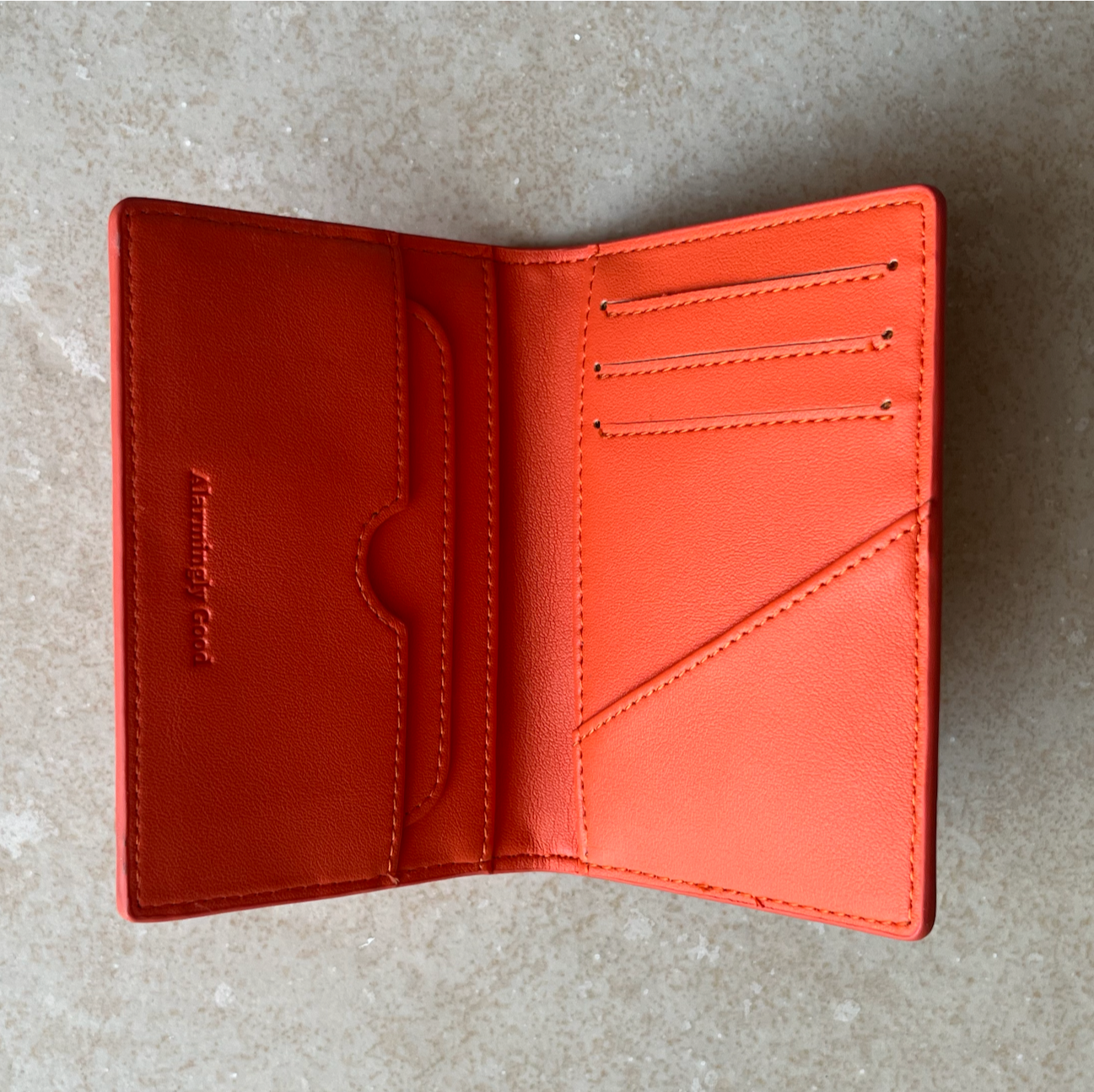 Orange Embroidered Leather Bi-Fold Cardholder