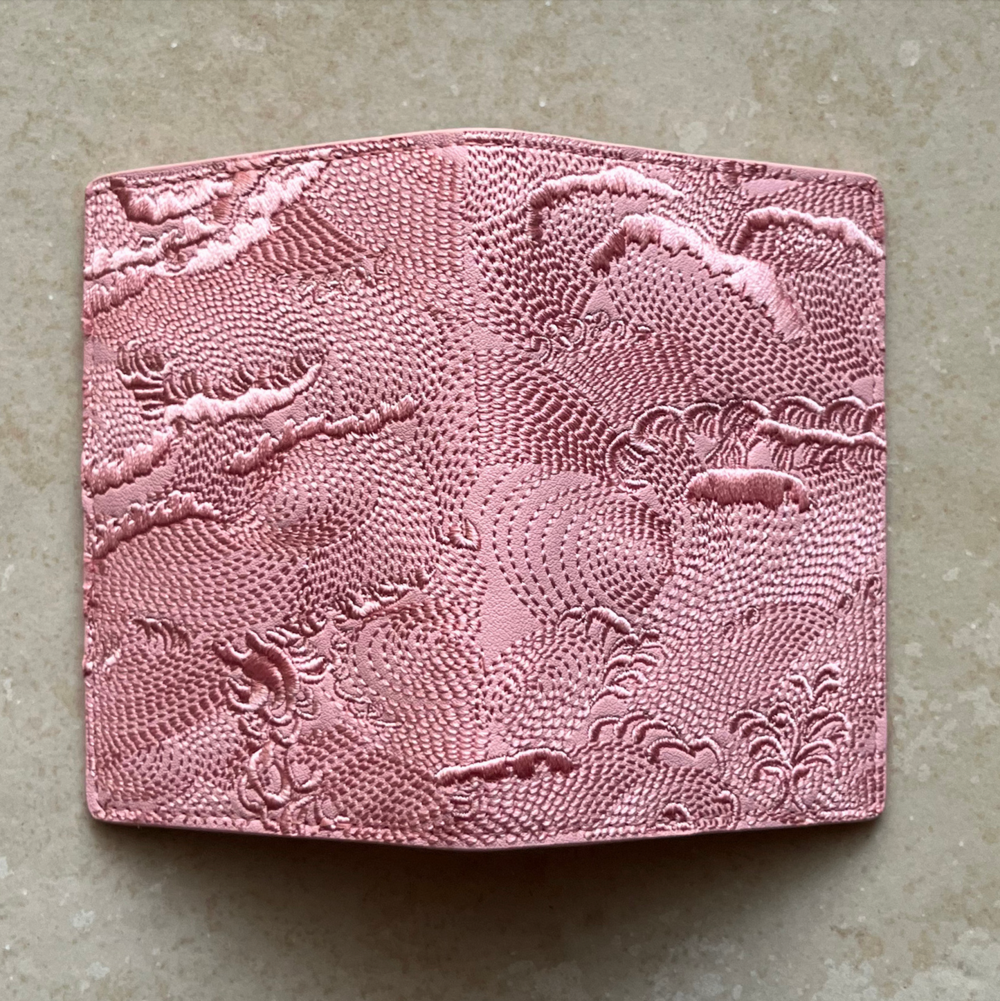 Sakura Pink Embroidered Leather Bi-Fold Cardholder
