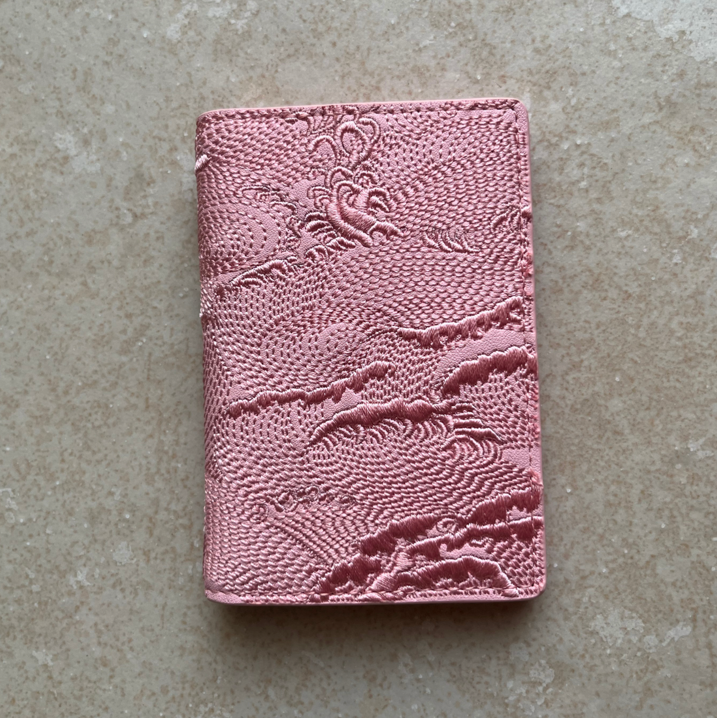 Sakura Pink Embroidered Leather Bi-Fold Cardholder