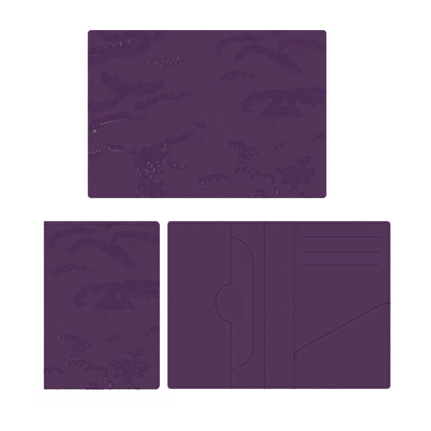 Purple Embroidered Leather Bi-Fold Cardholder