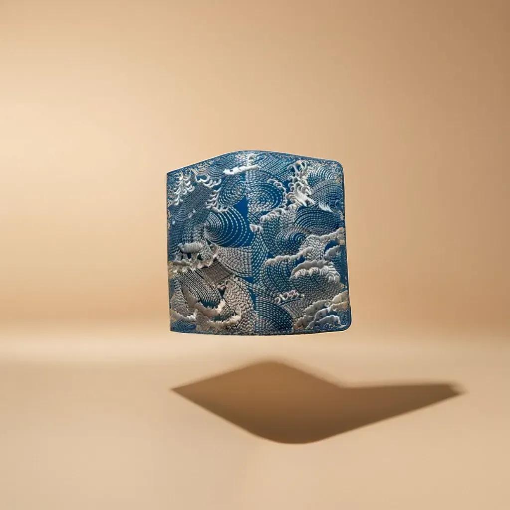 Great Wave Off Embroidered Leather Bi-Fold Cardholder Alarminglygood Great Wave Off Embroidered Leather Bi-Fold Cardholder Alarminglygood