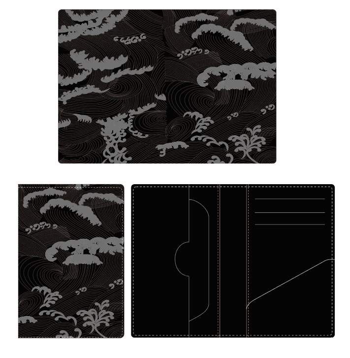 Black/Black Embroidered Leather Bi-Fold Cardholder