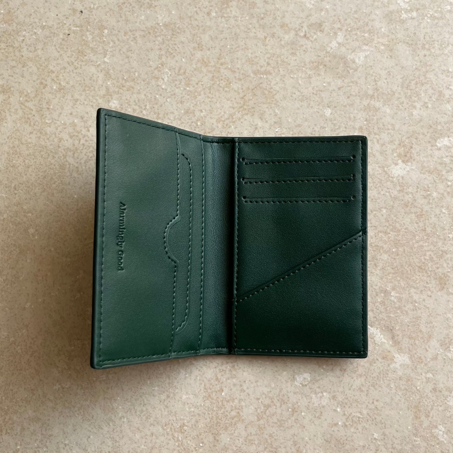 Olive Green Embroidered Leather Bi-Fold Cardholder