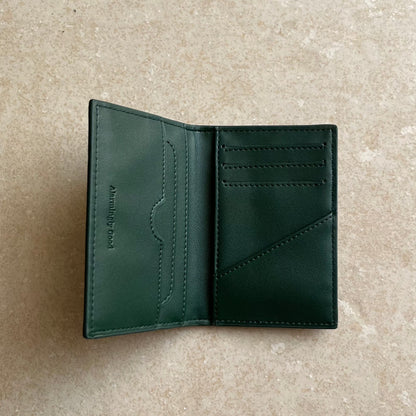 Olive Green Embroidered Leather Bi-Fold Cardholder