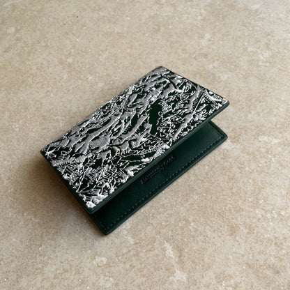 Olive Green Embroidered Leather Bi-Fold Cardholder