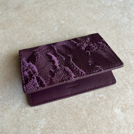 Purple Embroidered Leather Bi-Fold Cardholder
