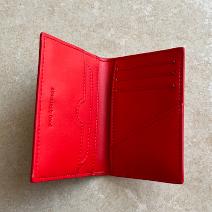 Red Embroidered Leather Bi-Fold Cardholder