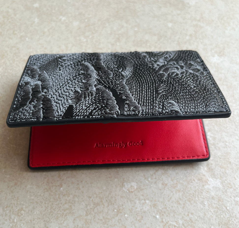 Black/Red Embroidered Leather Bi-Fold Cardholder