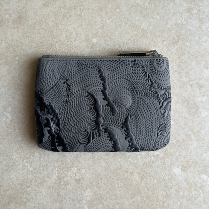Grey/Yellow Embroidered Leather Key Pouch