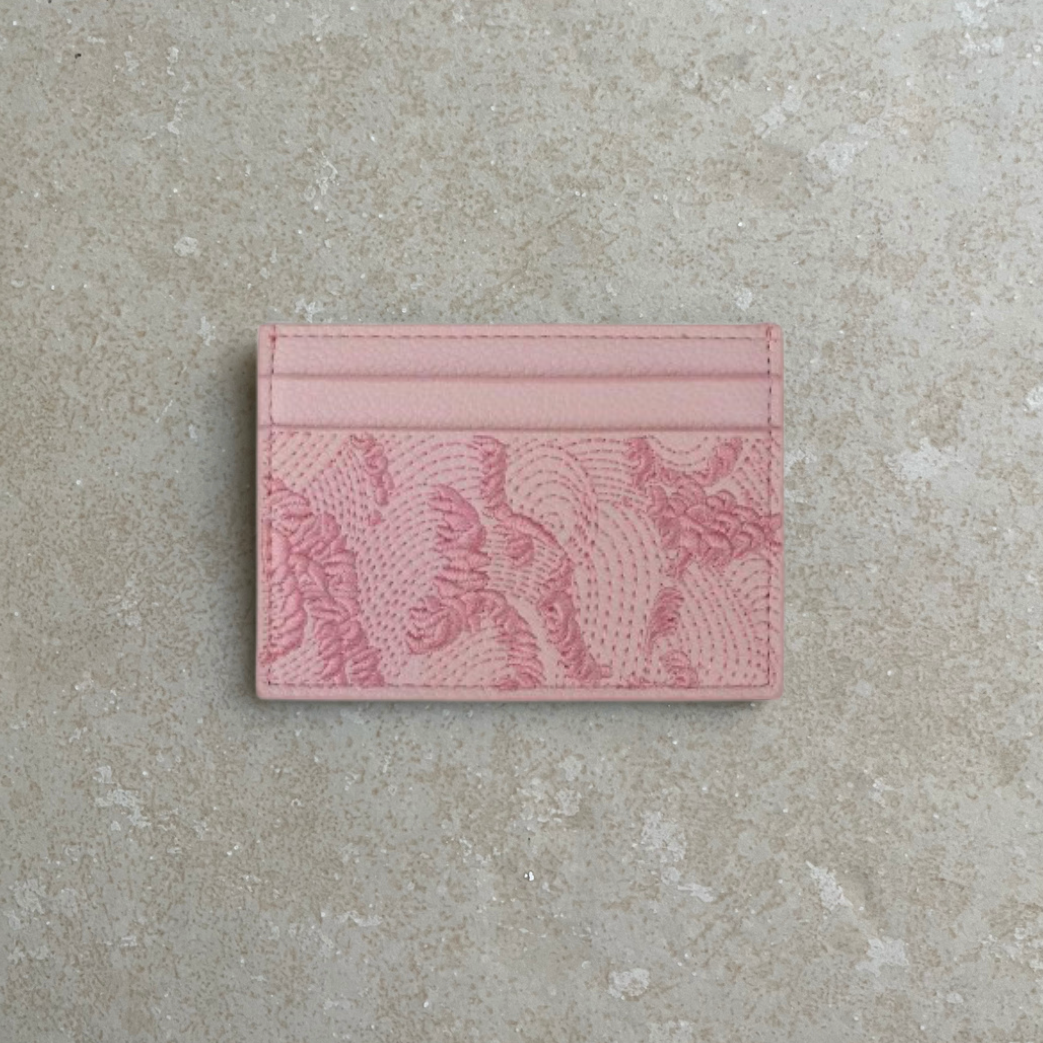 Sakura Pink Embroidered Leather Cardholder