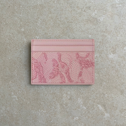 Sakura Pink Embroidered Leather Cardholder