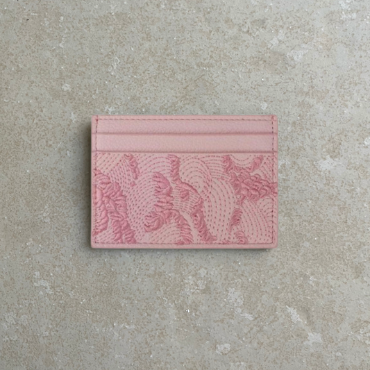 Sakura Pink Embroidered Leather Cardholder