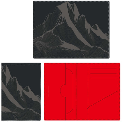 Black/Red Peak Embroidered Leather Bi-Fold Cardholder