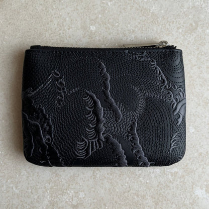 Black Embroidered Leather Key Pouch