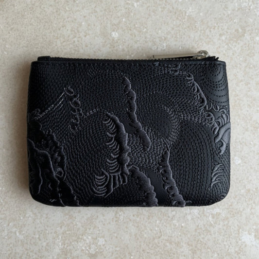 Black Embroidered Leather Key Pouch