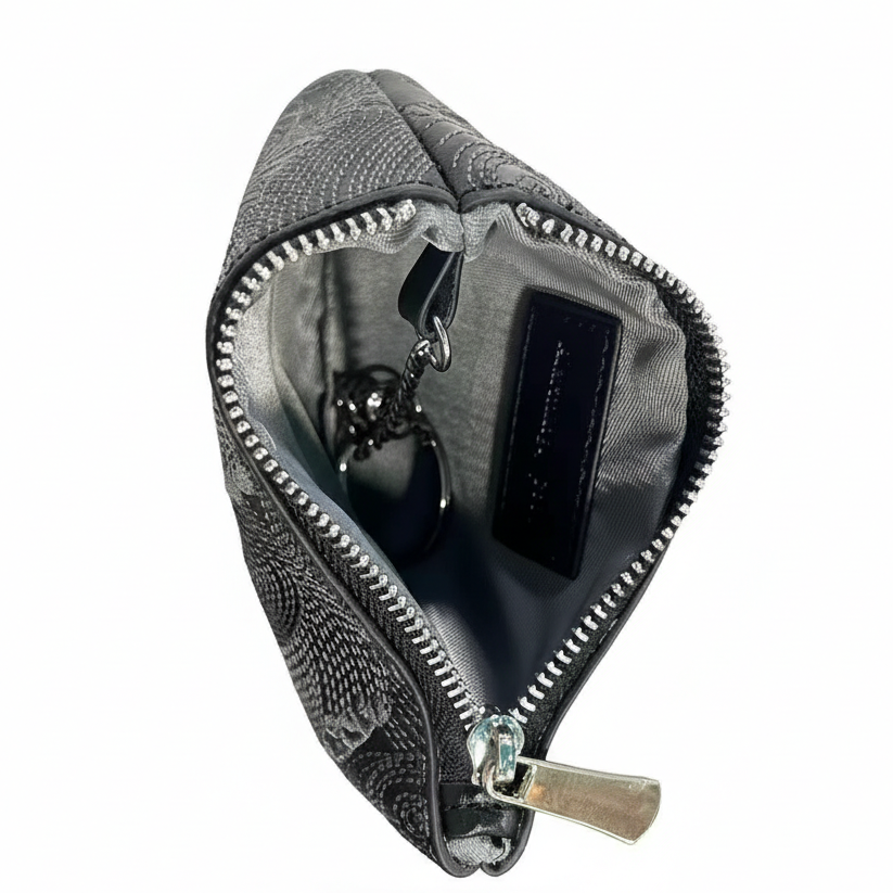 Black Embroidered Leather Key Pouch