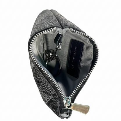 Black Embroidered Leather Key Pouch
