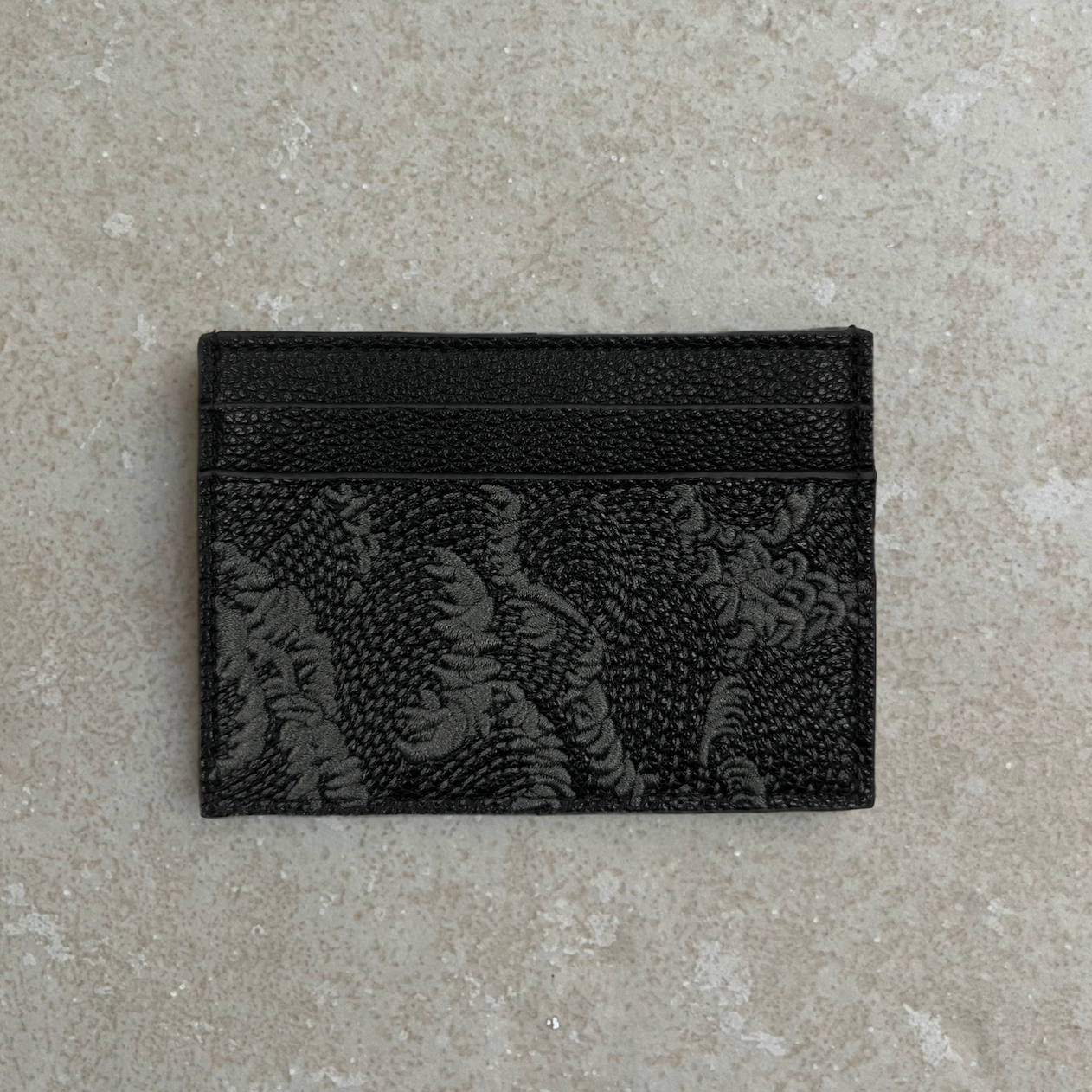 Black Embroidered Leather Cardholder