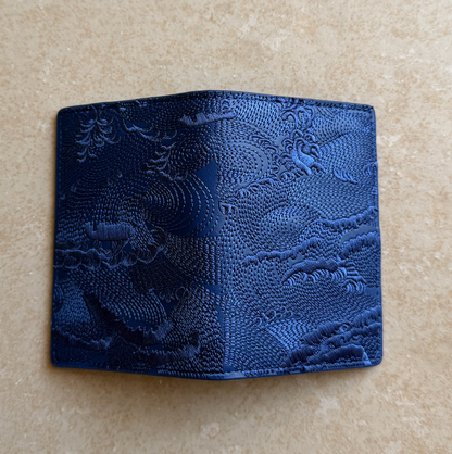 Blue/Blue Embroidered Leather Bi-Fold Cardholder