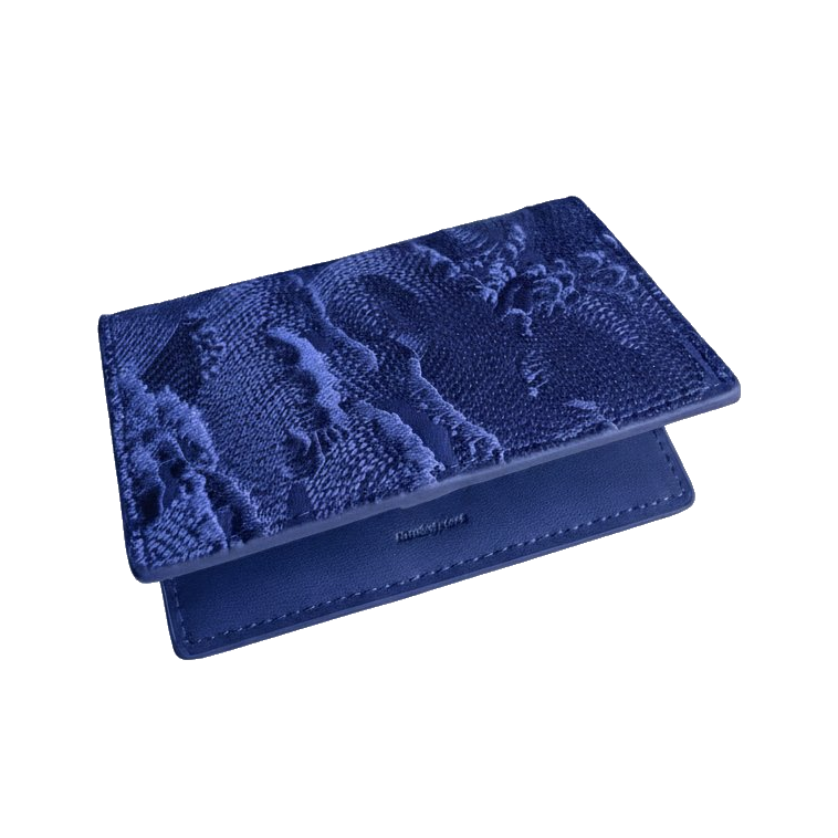 Blue/Blue Embroidered Leather Bi-Fold Cardholder