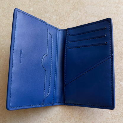 Blue/Blue Embroidered Leather Bi-Fold Cardholder