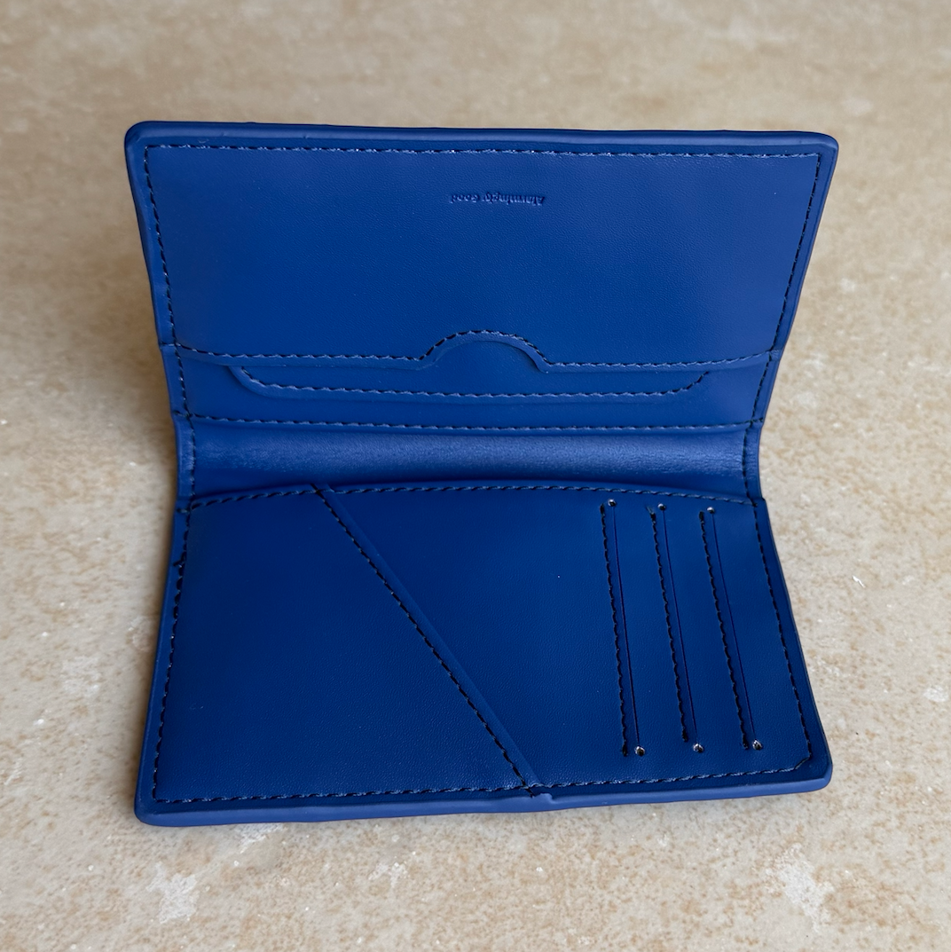 Blue/Blue Embroidered Leather Bi-Fold Cardholder