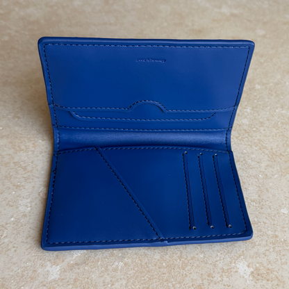 Blue/Blue Embroidered Leather Bi-Fold Cardholder