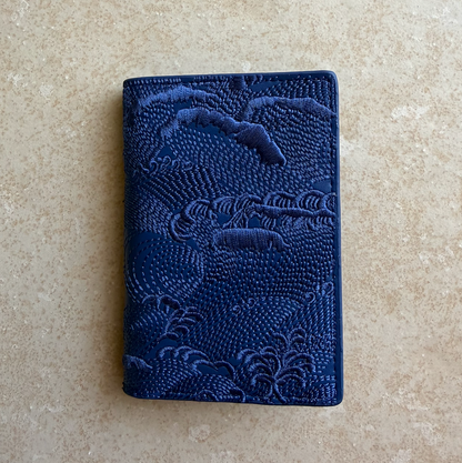 Blue/Blue Embroidered Leather Bi-Fold Cardholder
