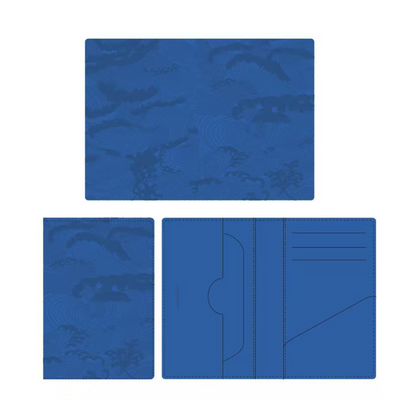 Blue/Blue Embroidered Leather Bi-Fold Cardholder