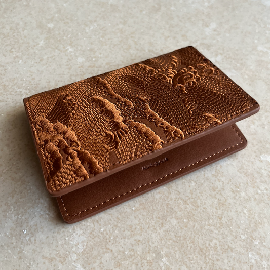 Brown Embroidered Leather Bi-Fold Cardholder