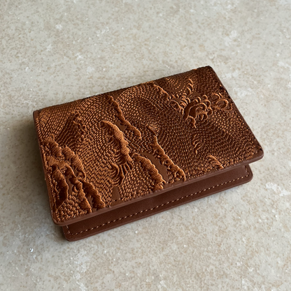 Brown Embroidered Leather Bi-Fold Cardholder