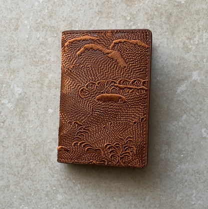 Brown Embroidered Leather Bi-Fold Cardholder