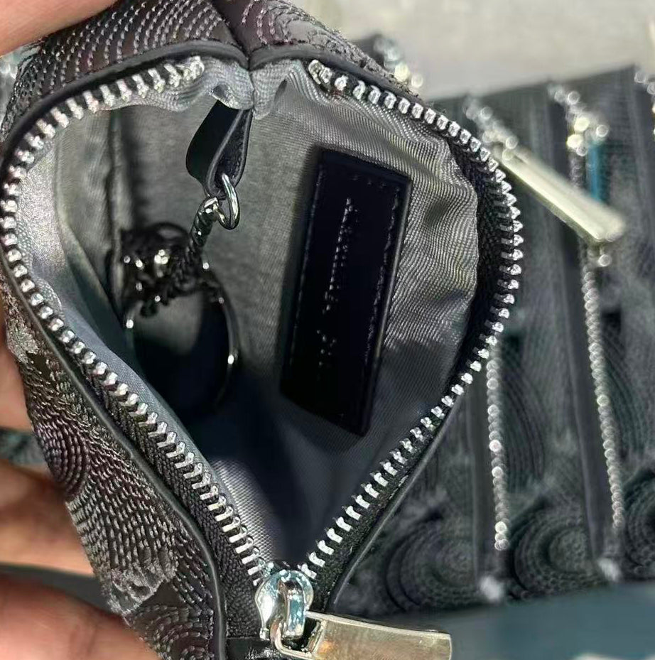 Black Embroidered Leather Key Pouch