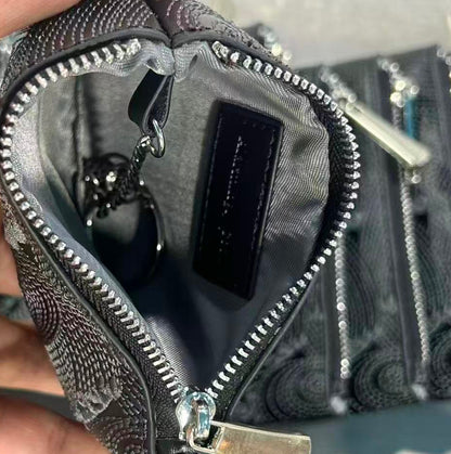 Black Embroidered Leather Key Pouch