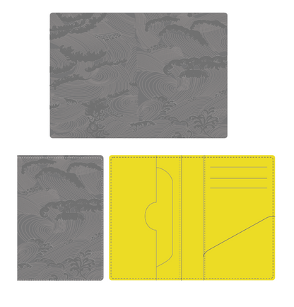 Grey/Yellow Embroidered Leather Bi-Fold Cardholder