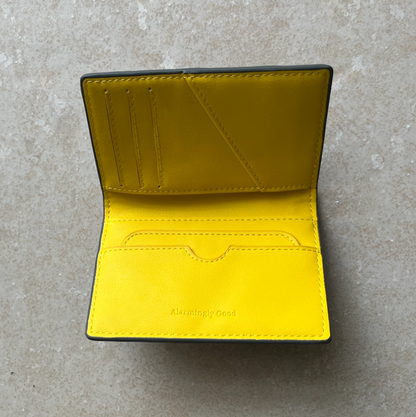 Grey/Yellow Embroidered Leather Bi-Fold Cardholder