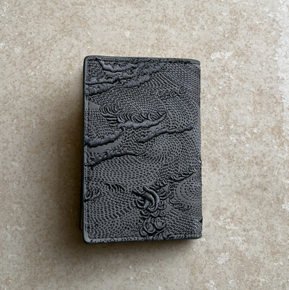 Grey/Yellow Embroidered Leather Bi-Fold Cardholder