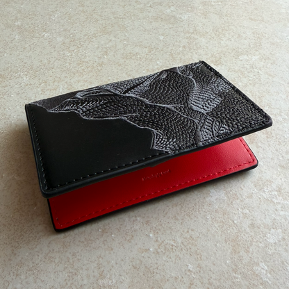 Black/Red Peak Embroidered Leather Bi-Fold Cardholder