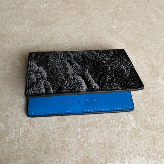 Black/Blue Embroidered Leather Bi-Fold Cardholder