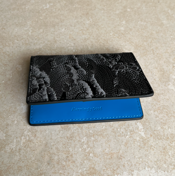 Black/Blue Embroidered Leather Bi-Fold Cardholder – Alarminglygood