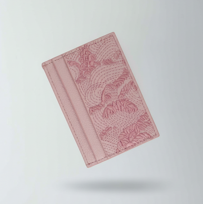 Sakura Pink Embroidered Leather Cardholder